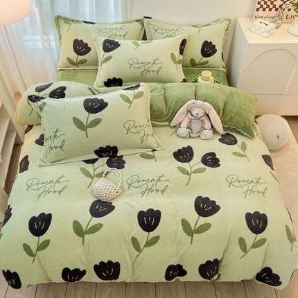 寐居家纺 2023新款小清新牛奶绒印花被套 花漫绿