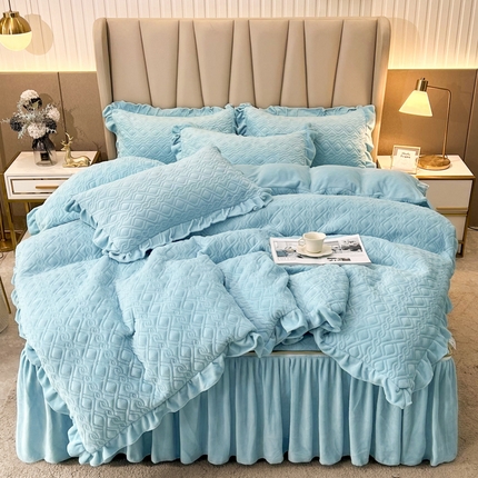 91家纺网 家纺一手货源 找家纺 （总）恋尚 2023新款加厚高克重蜜桃绒床笠式床裙四件套可脱卸四件套