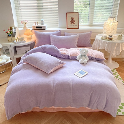 91家纺网 家纺一手货源 找家纺 （总）寐居  2023新款高克重拼色牛奶绒四件套