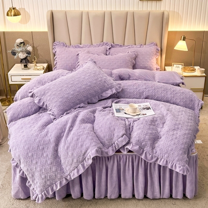 91家纺网 家纺一手货源 找家纺 （总）恋尚 2023新款加厚高克重蜜桃绒床笠式床裙四件套可脱卸四件套