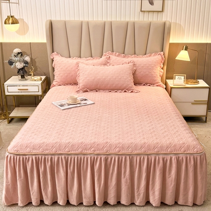 91家纺网 家纺一手货源 找家纺 （总）恋尚 2023新款加厚高克重蜜桃绒床笠式床裙可脱卸