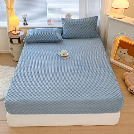 91家纺网 家纺一手货源 找家纺 欧邦 新款A类提花豆豆绒金龟绒床笠 床笠-海洋蓝