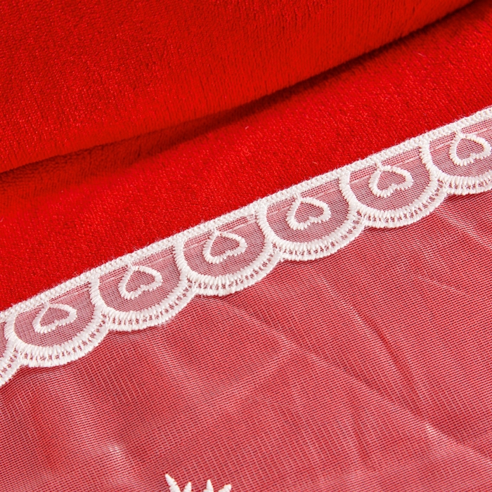 91家纺网 家纺一手货源 找家纺 虹星家纺 2023新款牛奶绒夹棉床裙套件清新系列-床裙款四件套 清新-中国红