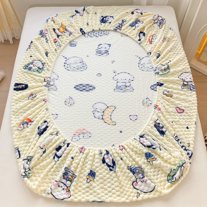 91家纺网 家纺一手货源 找家纺 （总）欧邦 新款A类提花豆豆绒金龟绒床笠