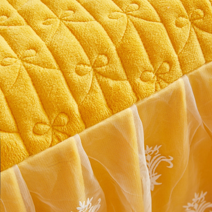 91家纺网 家纺一手货源 找家纺 虹星家纺 2023新款牛奶绒夹棉床裙套件清新系列-床裙款单床裙  清新-鹅黄