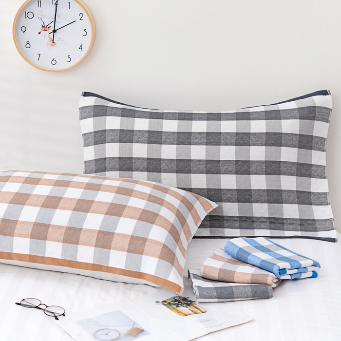 91家纺网 家纺一手货源 找家纺 朴尔家纺-毛巾被 2023新款特惠混纺棉质三层纱布独版AB面枕巾 格韵咖啡