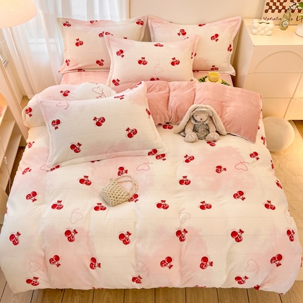 寐居家纺 2023新款小清新牛奶绒印花被套 甜心樱桃