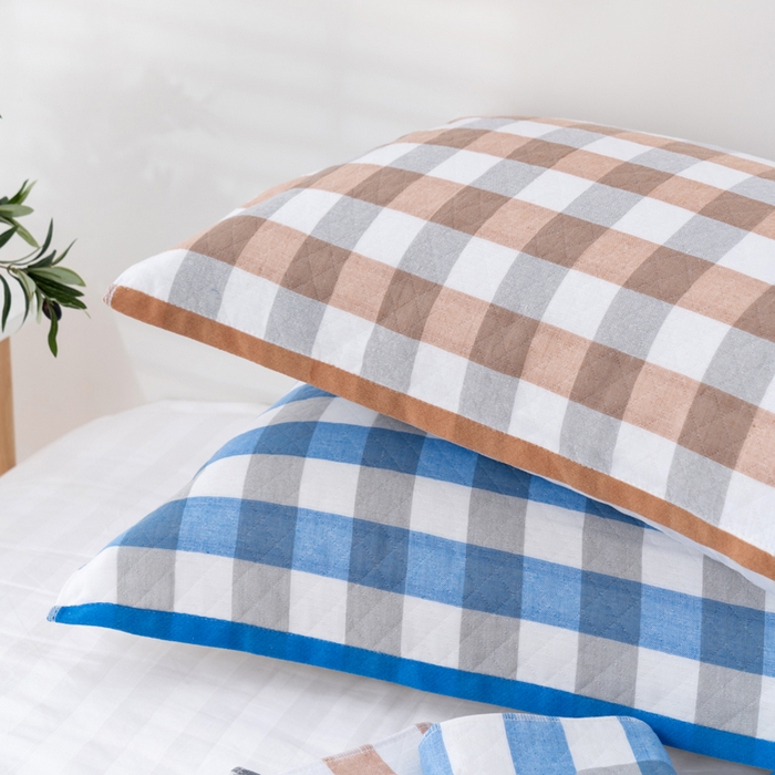 91家纺网 家纺一手货源 找家纺 朴尔家纺-毛巾被 2023新款特惠混纺棉质三层纱布独版AB面枕巾 格韵灰