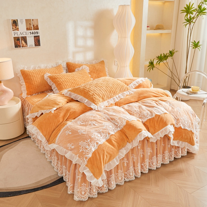 91家纺网 家纺一手货源 找家纺 虹星家纺 2023新款牛奶绒夹棉床裙套件清新系列-床裙款四件套 清新-吴咖