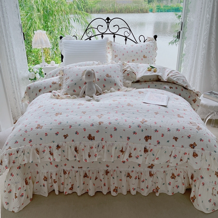 91家纺网 家纺一手货源 找家纺 （总）胜权2023秋冬新款全棉花边夹棉单床盖单件四季用床盖三件套