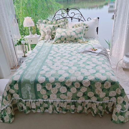 91家纺网 家纺一手货源 找家纺 胜权2023秋冬新款全棉花边夹棉单床盖单件四季用床盖三件套 依恋