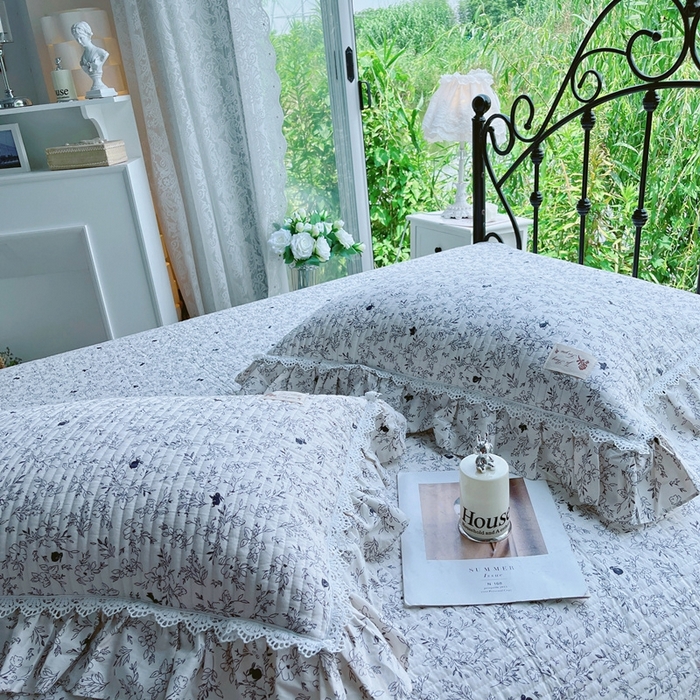 91家纺网 家纺一手货源 找家纺 胜权2023秋冬新款全棉花边夹棉单床盖单件四季用床盖三件套 素米