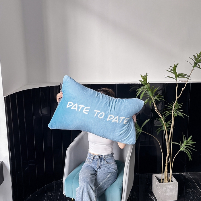 91家纺网 家纺一手货源 找家纺 潮邦创意家居 2025新款ins数码大版印花牛奶绒枕套单人枕 蓝色字母