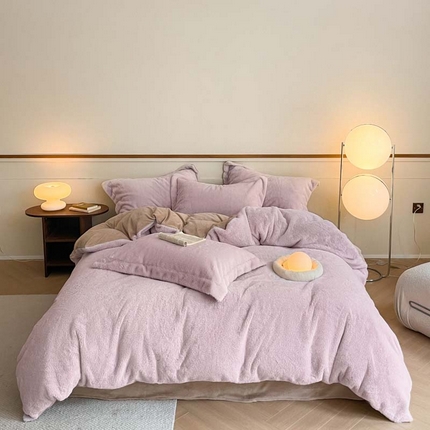 91家纺网 家纺一手货源 找家纺 （总）金麦 2023新款纯色皮草级320克兔兔绒四件套