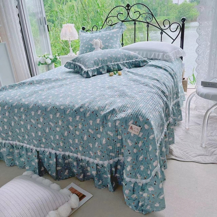 91家纺网 家纺一手货源 找家纺 胜权2023秋冬新款全棉花边夹棉单床盖单件四季用床盖三件套 芸夕