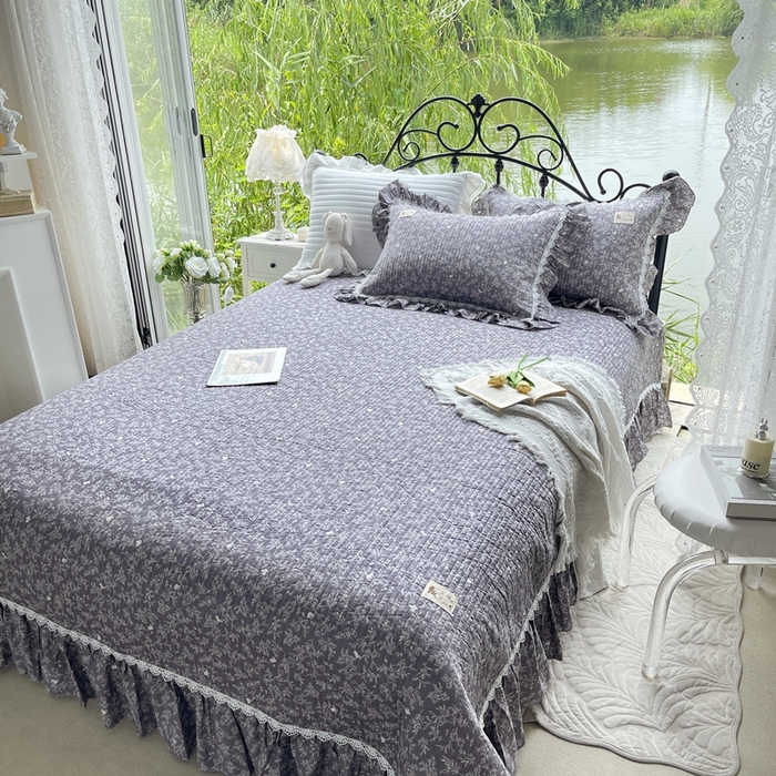 91家纺网 家纺一手货源 找家纺 胜权2023秋冬新款全棉花边夹棉单床盖单件四季用床盖三件套 素言