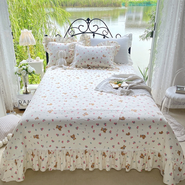 91家纺网 家纺一手货源 找家纺 （总）胜权2023秋冬新款全棉花边夹棉单床盖单件四季用床盖三件套