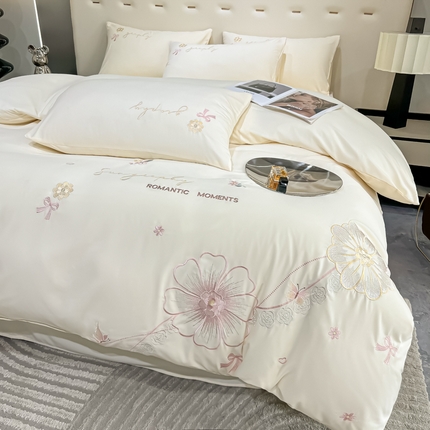 韩都家居 2023新款直播爆款刺绣四件套 奶白