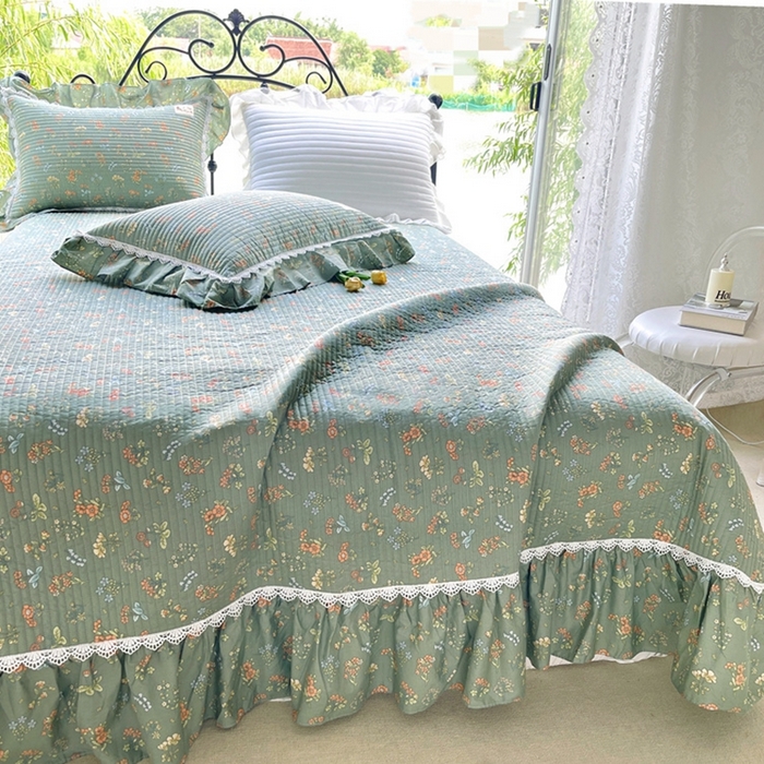 91家纺网 家纺一手货源 找家纺 胜权2023秋冬新款全棉花边夹棉单床盖单件四季用床盖三件套 莱茵