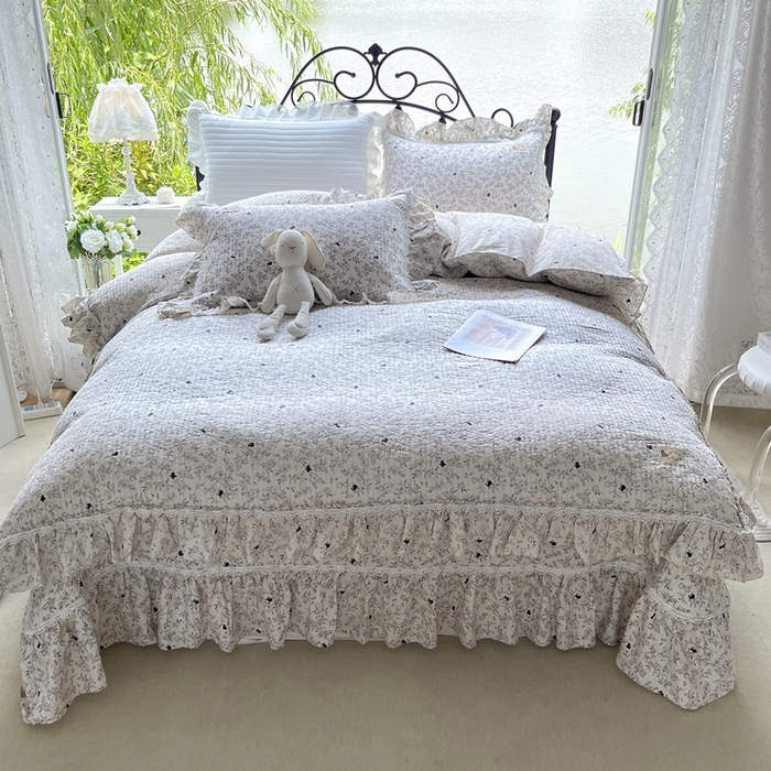 91家纺网 家纺一手货源 找家纺 胜权2023秋冬新款全棉花边夹棉单床盖单件四季用床盖三件套 素米