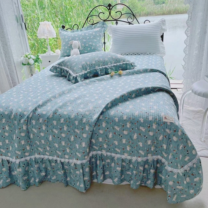 91家纺网 家纺一手货源 找家纺 胜权2023秋冬新款全棉花边夹棉单床盖单件四季用床盖三件套 芸夕