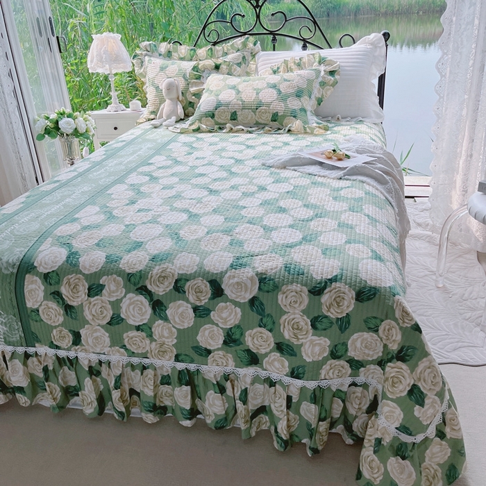 91家纺网 家纺一手货源 找家纺 胜权2023秋冬新款全棉花边夹棉单床盖单件四季用床盖三件套 依恋