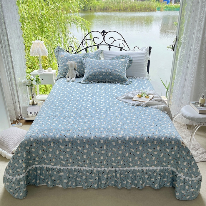 91家纺网 家纺一手货源 找家纺 胜权2023秋冬新款全棉花边夹棉单床盖单件四季用床盖三件套 芸夕