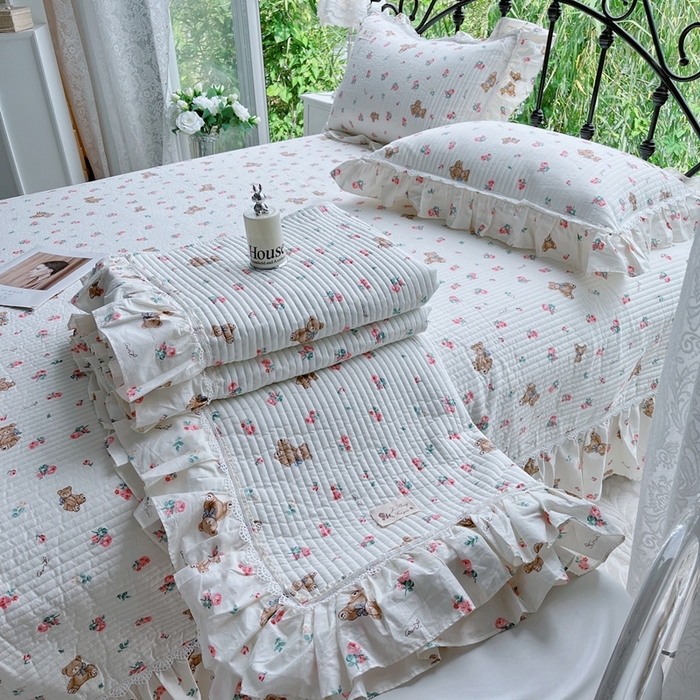 91家纺网 家纺一手货源 找家纺 （总）胜权2023秋冬新款全棉花边夹棉单床盖单件四季用床盖三件套