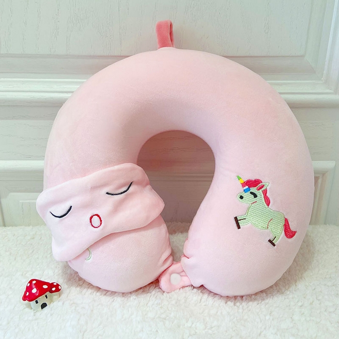 91家纺网 家纺一手货源 找家纺 卡奥2025新款带眼罩卡通U型枕旅行颈椎枕 独角兽32*31*12cm