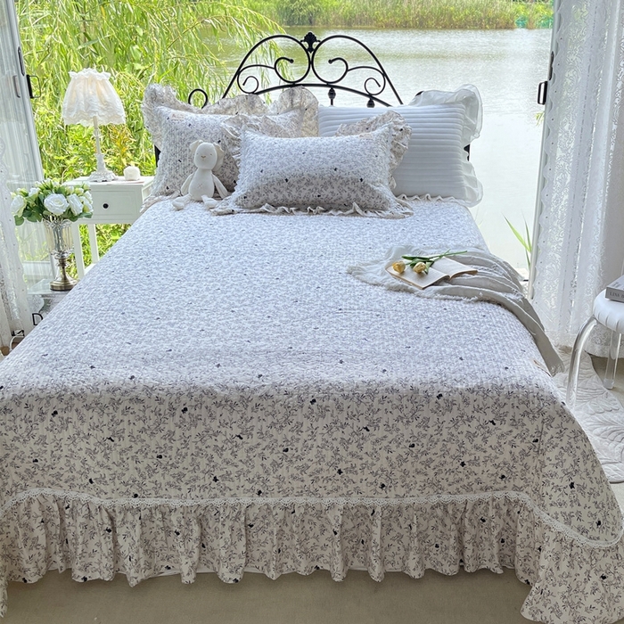 91家纺网 家纺一手货源 找家纺 胜权2023秋冬新款全棉花边夹棉单床盖单件四季用床盖三件套 素米