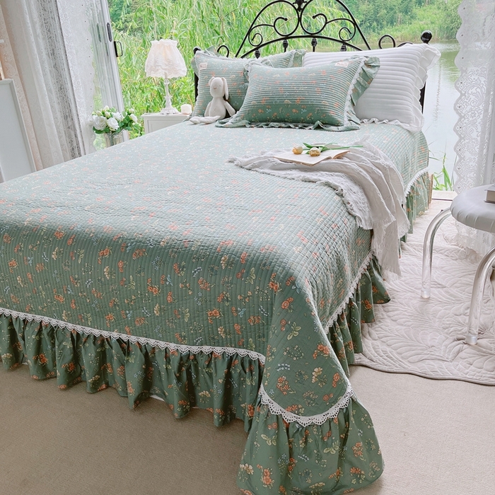 91家纺网 家纺一手货源 找家纺 胜权2023秋冬新款全棉花边夹棉单床盖单件四季用床盖三件套 莱茵