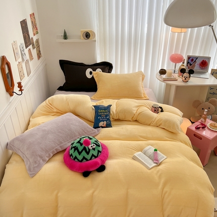 91家纺网 家纺一手货源 找家纺 顾里家纺 2023新款多巴胺撞色混搭牛奶绒四件套 芒果奶昔