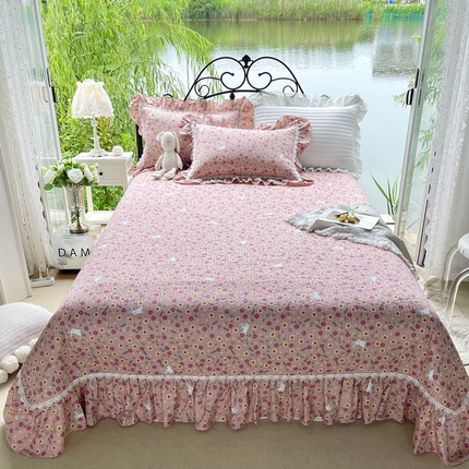 胜权2023秋冬新款全棉花边夹棉单床盖单件四季用床盖三件套 思念