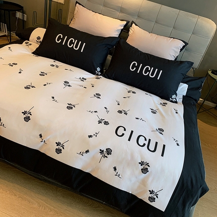 91家纺网 家纺一手货源 找家纺 色鬼 2023新款舒适潮牌风磨毛四件套 小古黑花