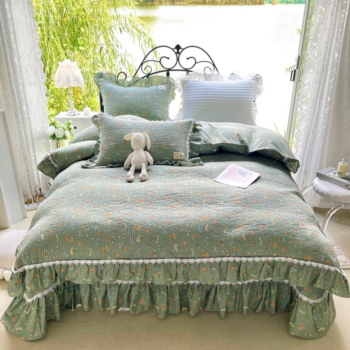 91家纺网 家纺一手货源 找家纺 胜权2023秋冬新款全棉花边夹棉单床盖单件四季用床盖三件套 莱茵