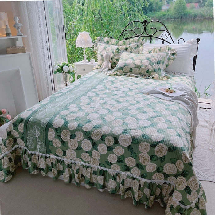 91家纺网 家纺一手货源 找家纺 胜权2023秋冬新款全棉花边夹棉单床盖单件四季用床盖三件套 依恋