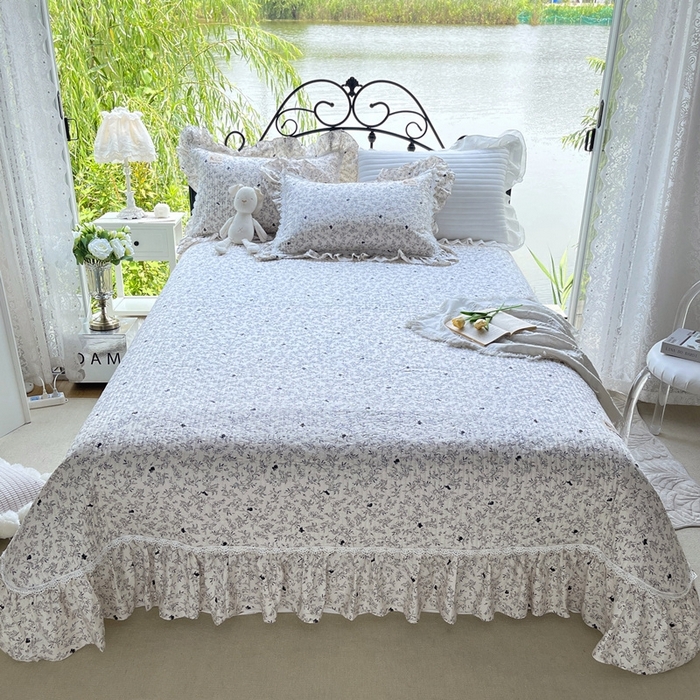 91家纺网 家纺一手货源 找家纺 胜权2023秋冬新款全棉花边夹棉单床盖单件四季用床盖三件套 素米