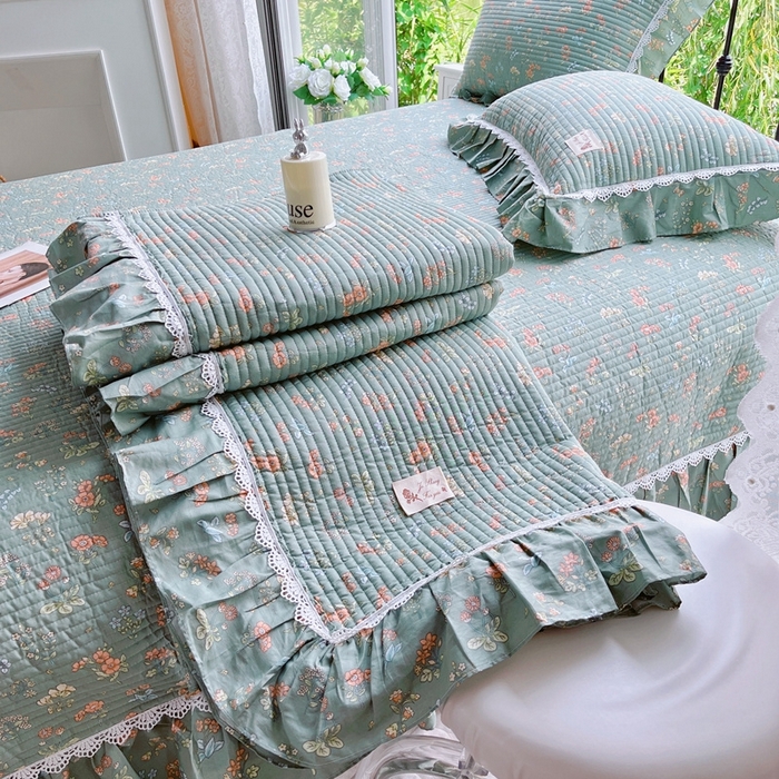 91家纺网 家纺一手货源 找家纺 胜权2023秋冬新款全棉花边夹棉单床盖单件四季用床盖三件套 莱茵