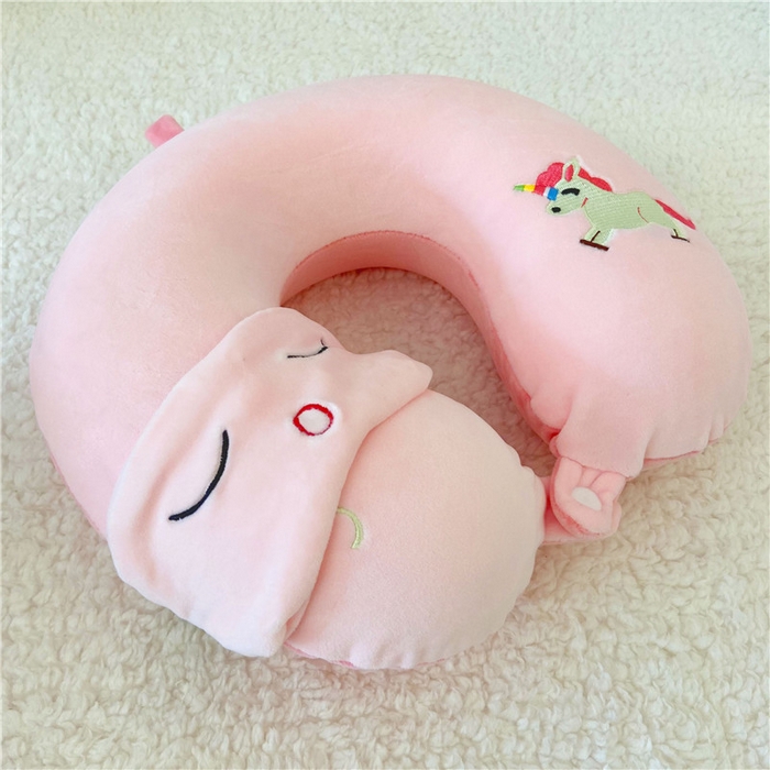 91家纺网 家纺一手货源 找家纺 卡奥2025新款带眼罩卡通U型枕旅行颈椎枕 独角兽32*31*12cm