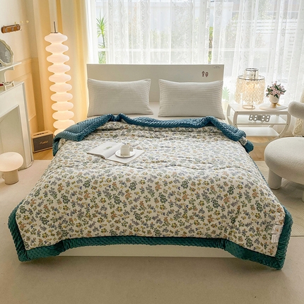 91家纺网 家纺一手货源 找家纺 帅露 2023新款A棉B绒手包边恒温抗菌豆豆被 心晴