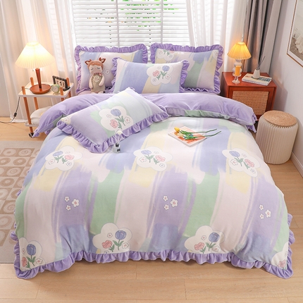 91家纺网 家纺一手货源 找家纺 家之硕 2023新款韩版荷叶边印花牛奶绒四件套 美丽神话