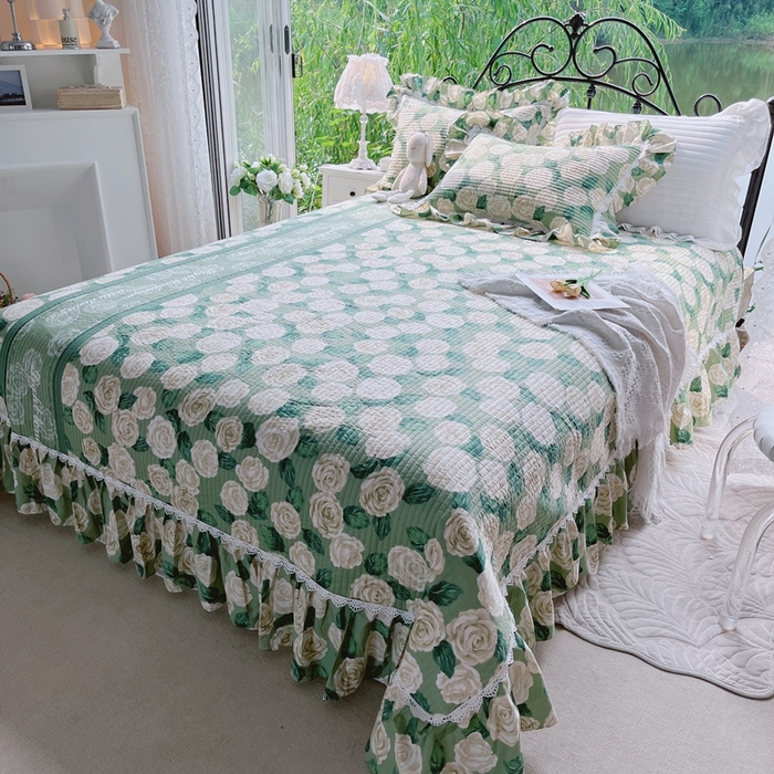 91家纺网 家纺一手货源 找家纺 胜权2023秋冬新款全棉花边夹棉单床盖单件四季用床盖三件套 依恋