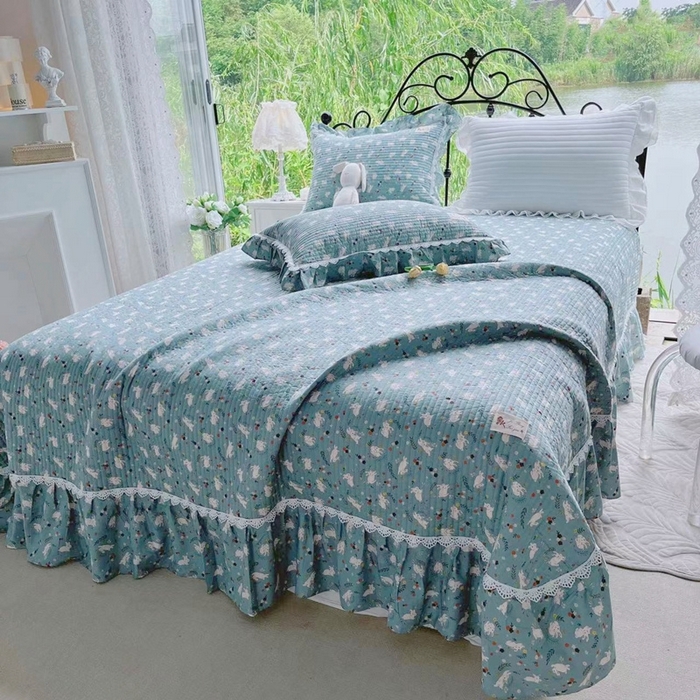 91家纺网 家纺一手货源 找家纺 胜权2023秋冬新款全棉花边夹棉单床盖单件四季用床盖三件套 芸夕