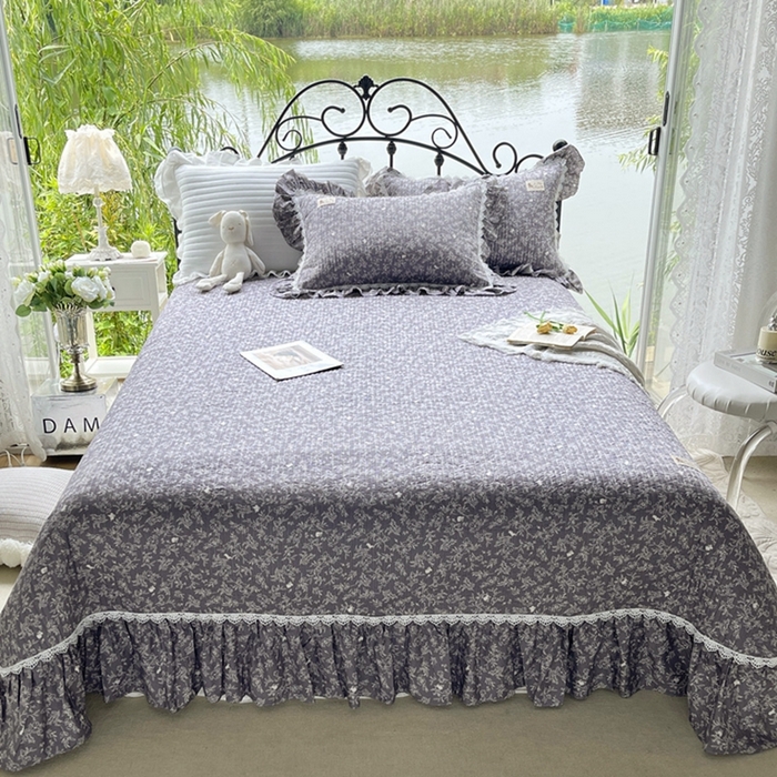 91家纺网 家纺一手货源 找家纺 胜权2023秋冬新款全棉花边夹棉单床盖单件四季用床盖三件套 素言