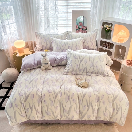 91家纺网 家纺一手货源 找家纺 （总）寐居家纺 2023新款高克重剪花印花牛奶绒四件套 