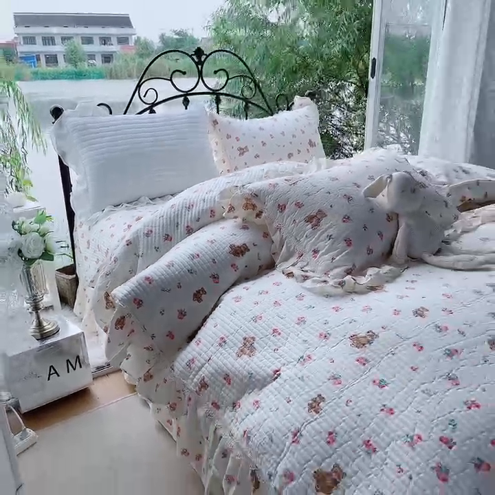 91家纺网 家纺一手货源 找家纺 （总）胜权2023秋冬新款全棉花边夹棉单床盖单件四季用床盖三件套