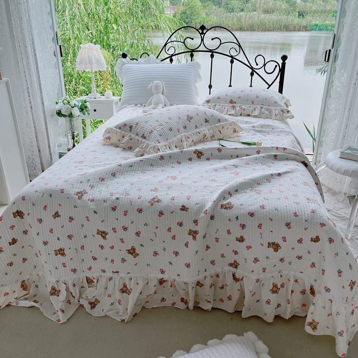 91家纺网 家纺一手货源 找家纺 （总）胜权2023秋冬新款全棉花边夹棉单床盖单件四季用床盖三件套