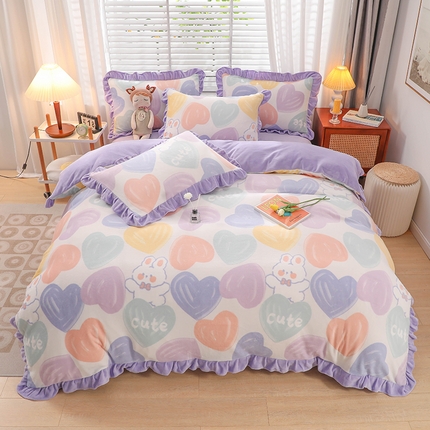 91家纺网 家纺一手货源 找家纺 （总）家之硕 2023新款韩版荷叶边印花牛奶绒四件套