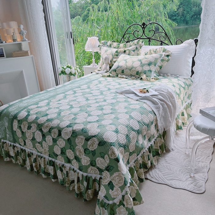 91家纺网 家纺一手货源 找家纺 胜权2023秋冬新款全棉花边夹棉单床盖单件四季用床盖三件套 依恋