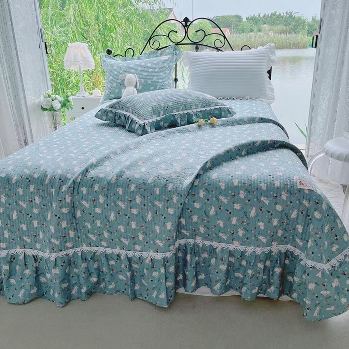 91家纺网 家纺一手货源 找家纺 胜权2023秋冬新款全棉花边夹棉单床盖单件四季用床盖三件套 芸夕